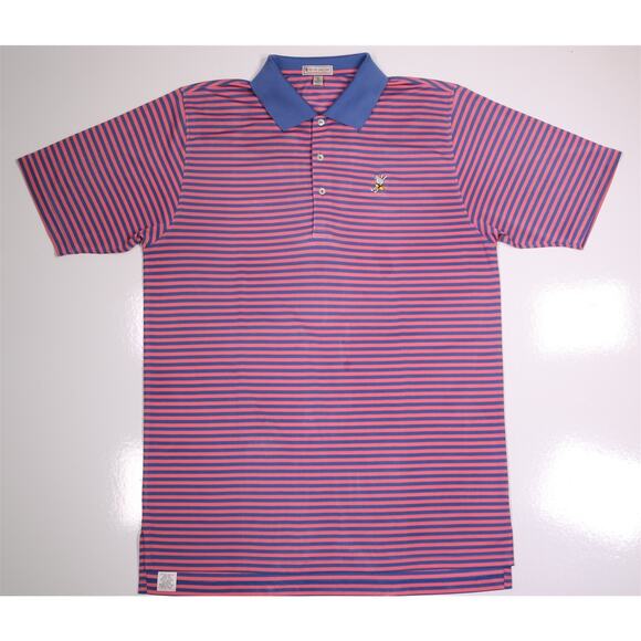Peter Millar Winged Foot Golf Summer Comfort Blue Pink Striped Polo Shirt XL - Picture 3 of 7